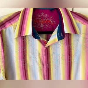 Men’s size L Robert Graham dress shirt multicolored with embroidered details